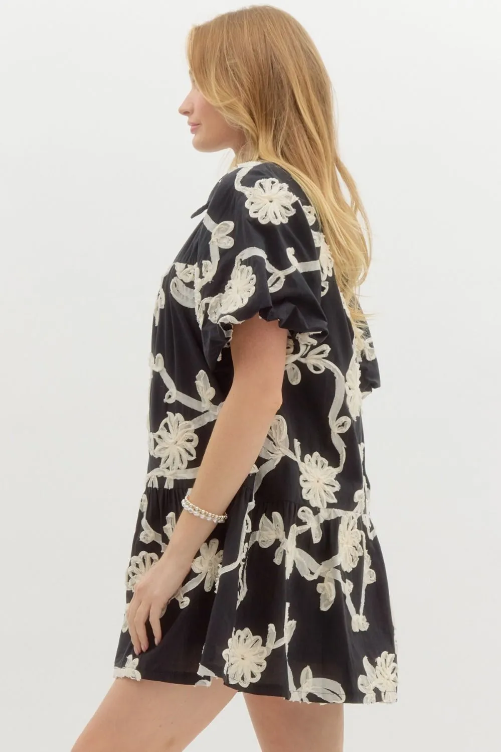 Black Floral Applique Dress