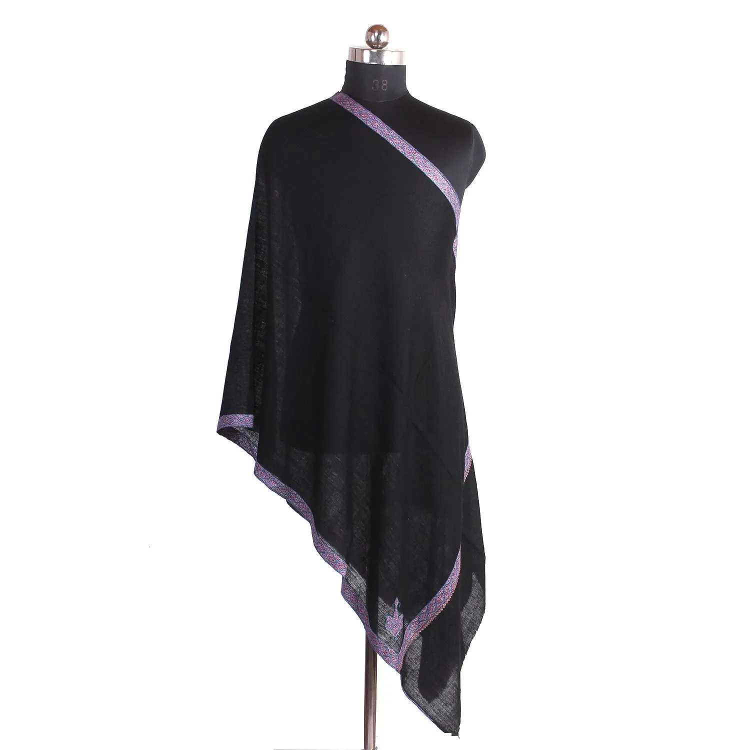 Black Hashidaar Sozni Embroidered Cashmere Pashmina Stole