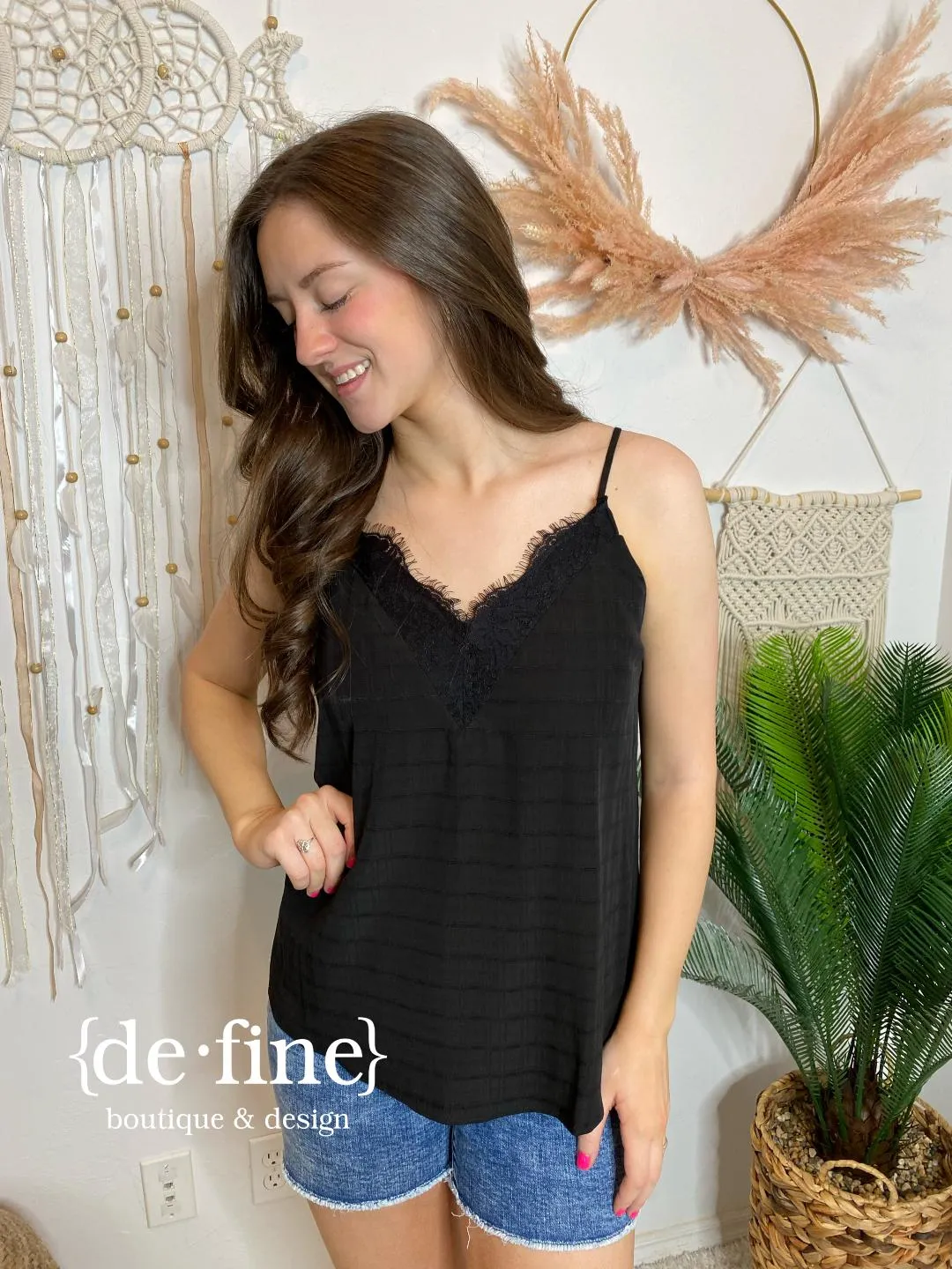 Black or White Tank Camisole with Lace V-Neck