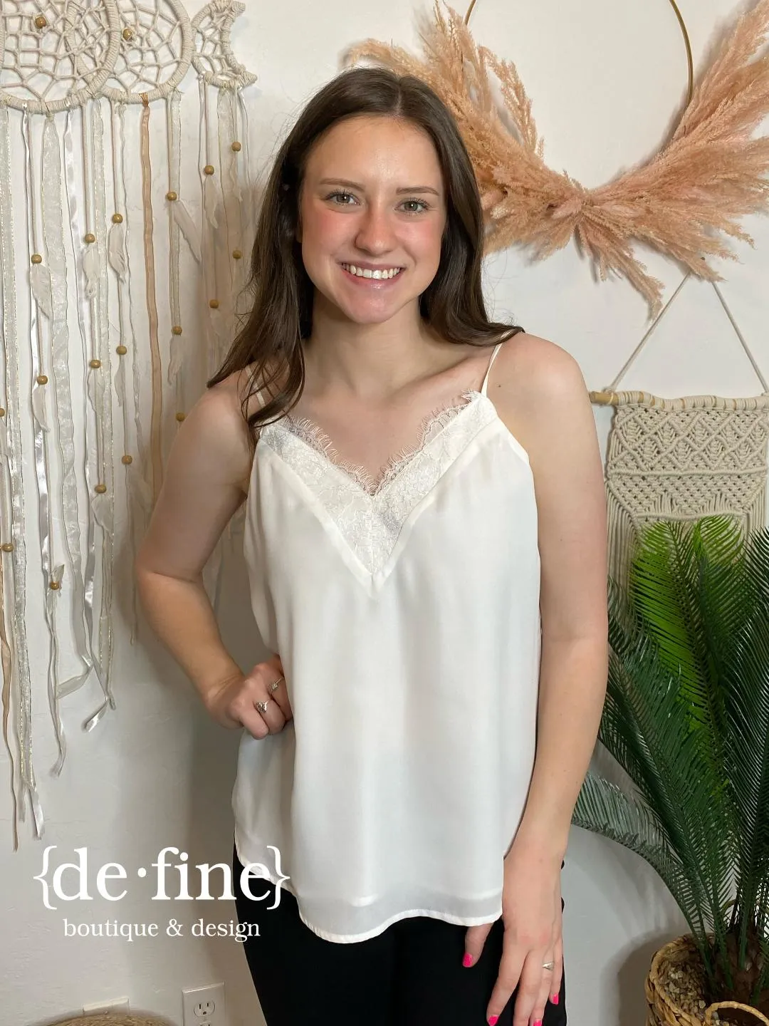 Black or White Tank Camisole with Lace V-Neck