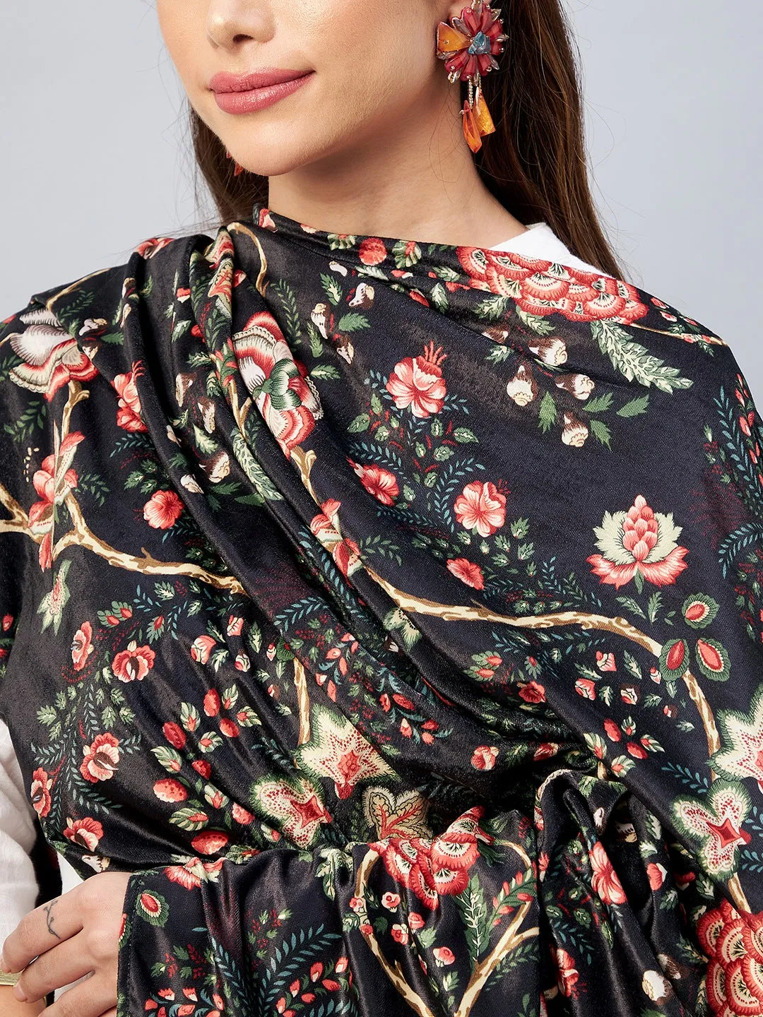 Black Printed Velvet Shawl
