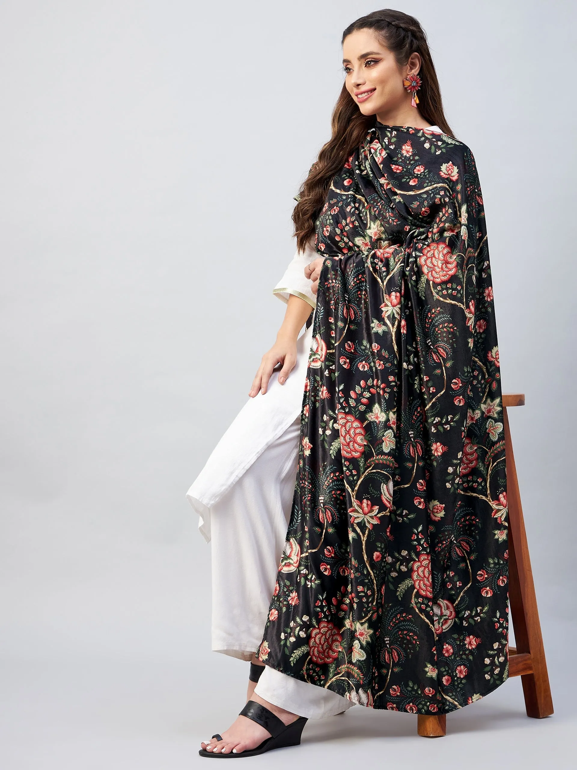 Black Printed Velvet Shawl