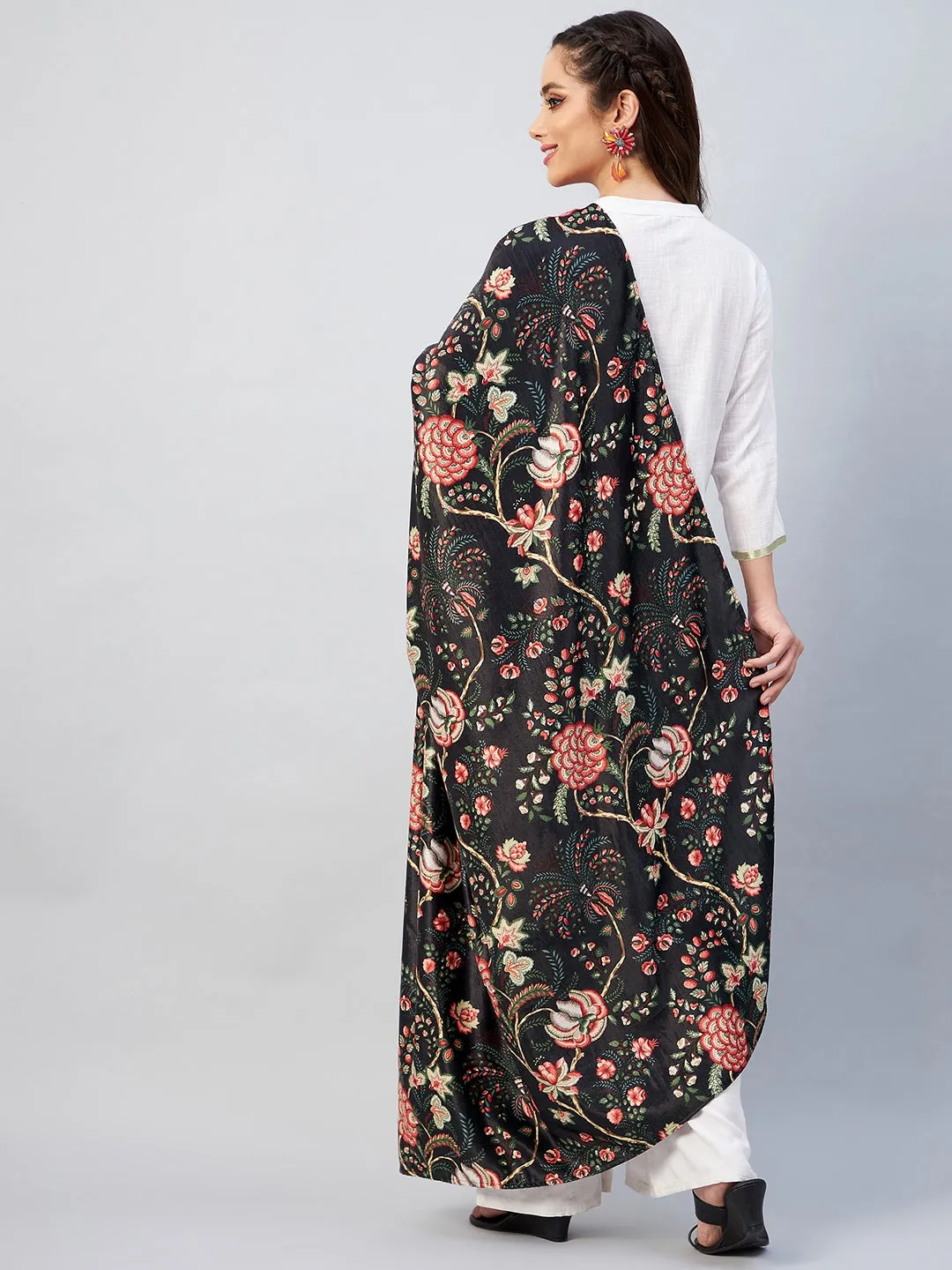 Black Printed Velvet Shawl
