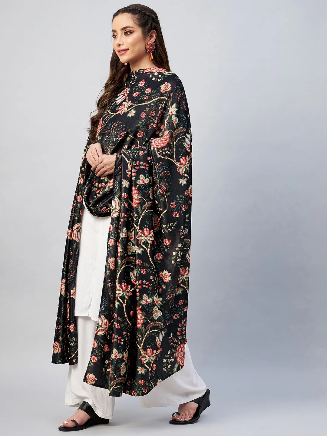 Black Printed Velvet Shawl