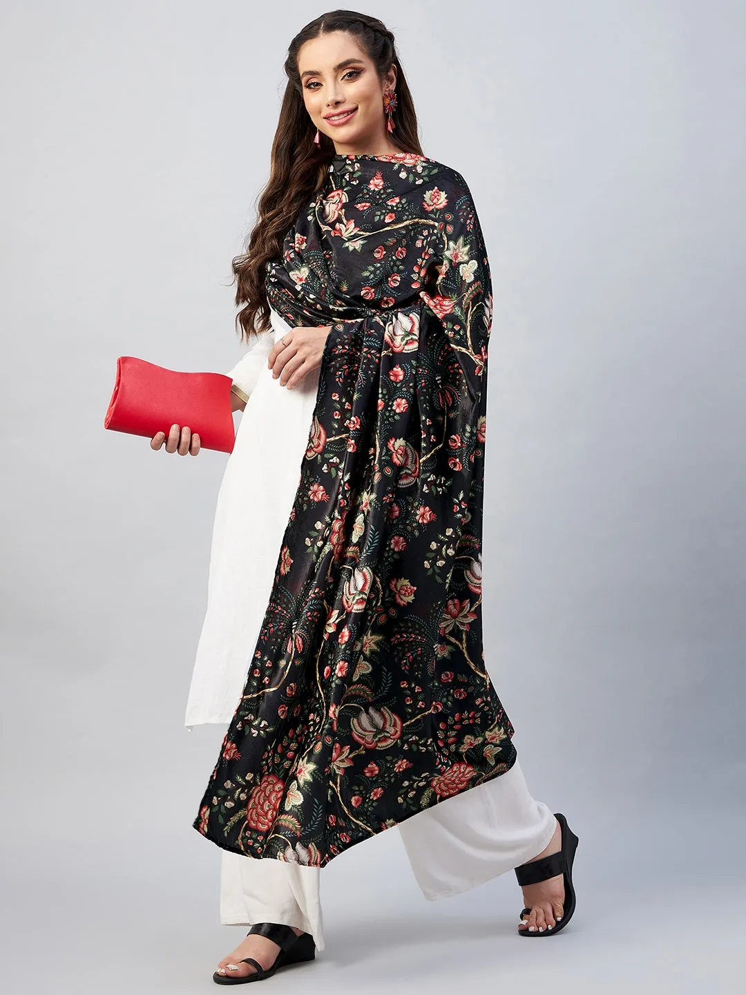 Black Printed Velvet Shawl