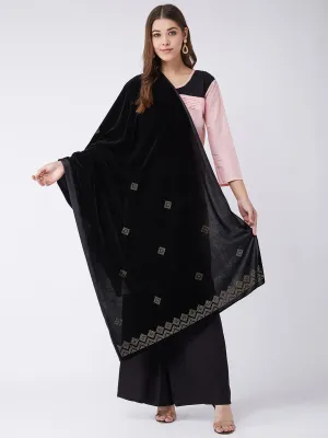 Black Velvet Shawl with Faux Crystals