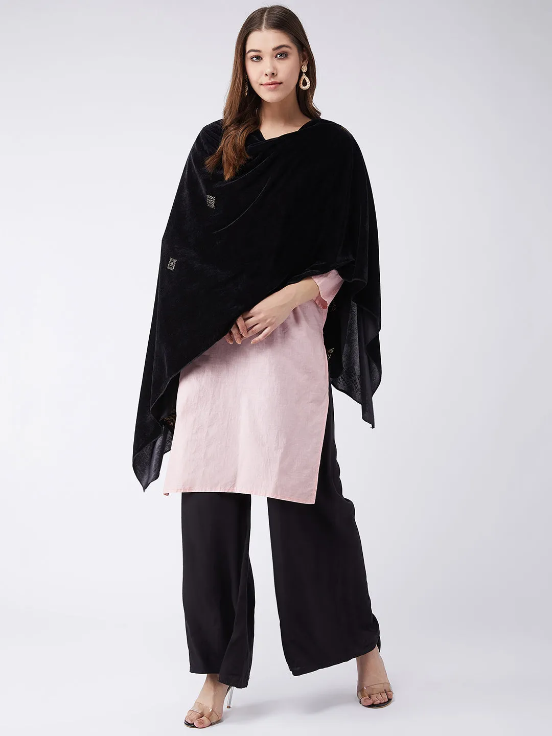 Black Velvet Shawl with Faux Crystals