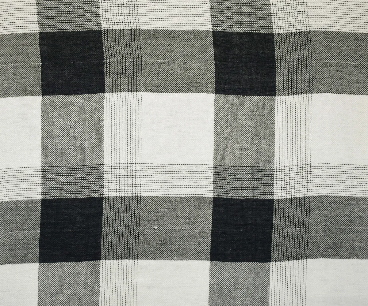 Black-White Famous Maker Cotton Check-Plaid Twill Double Gauze Woven Fabric