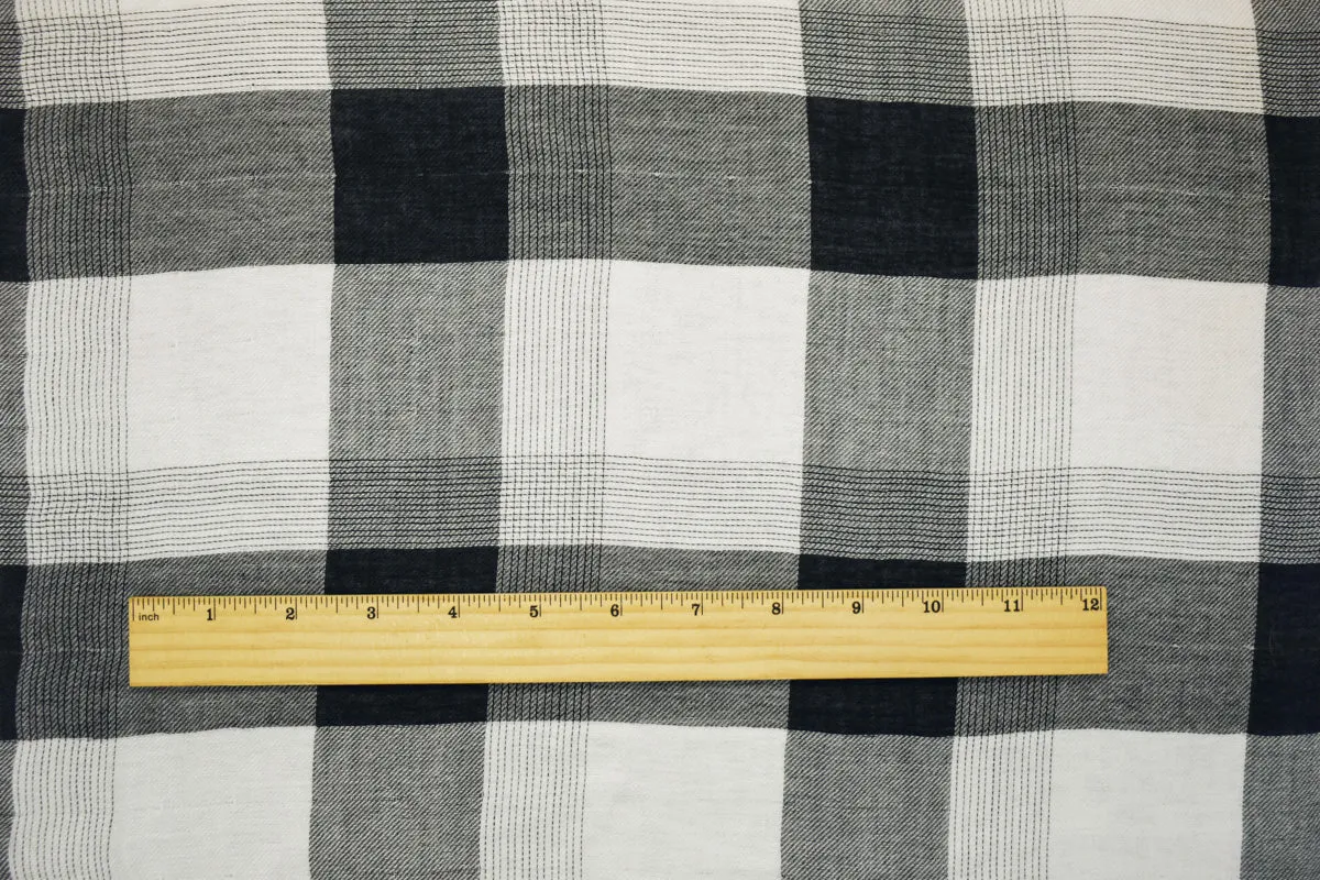 Black-White Famous Maker Cotton Check-Plaid Twill Double Gauze Woven Fabric