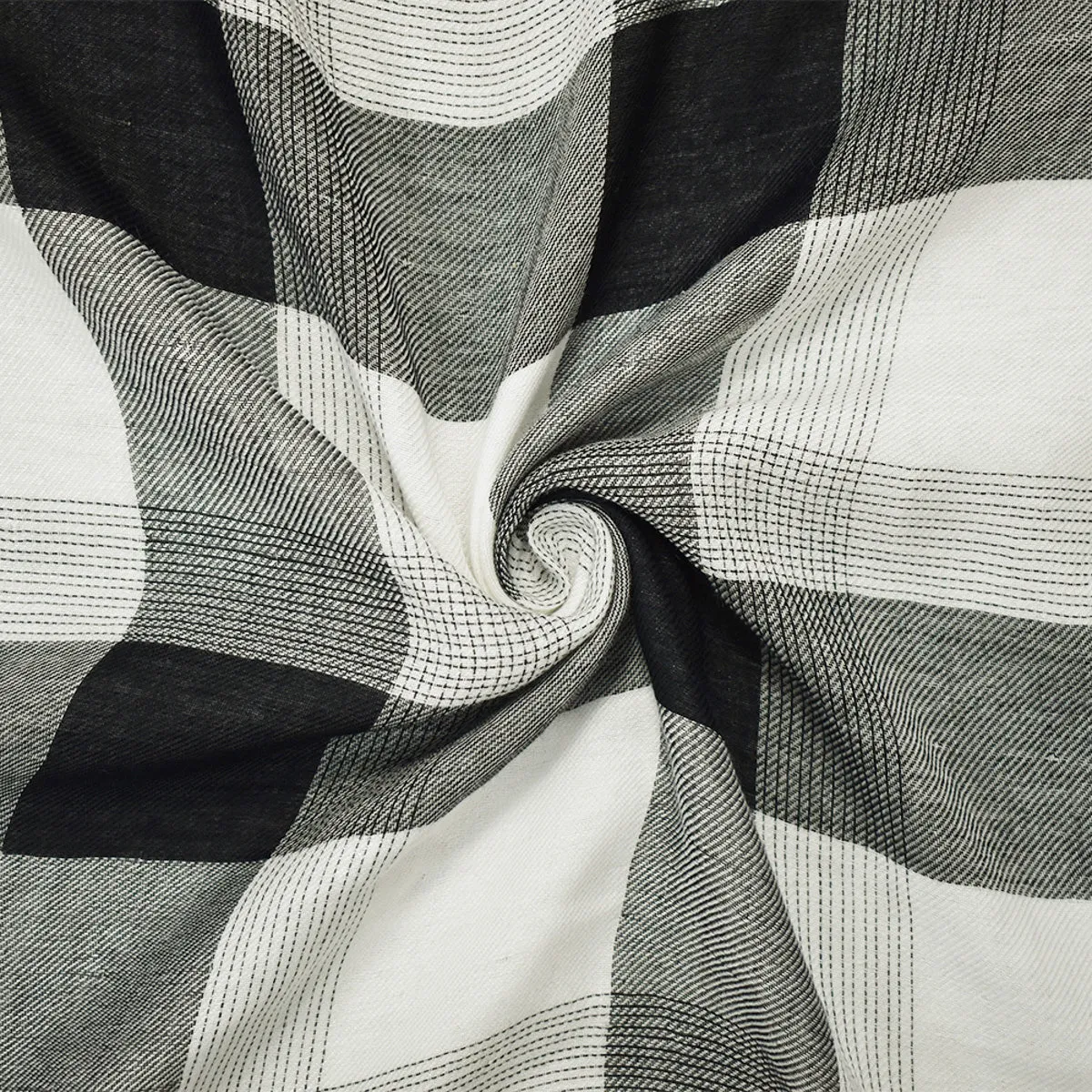 Black-White Famous Maker Cotton Check-Plaid Twill Double Gauze Woven Fabric