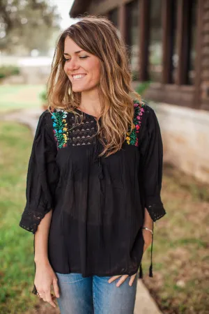 Black with Multicolor Franco Blouse