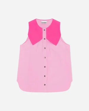 Block Cotton Sleeveless Shirt - Phlox Pink