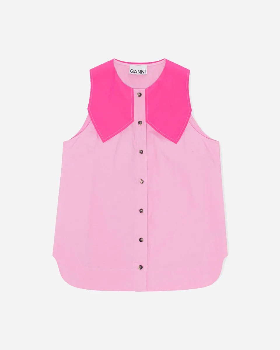 Block Cotton Sleeveless Shirt - Phlox Pink