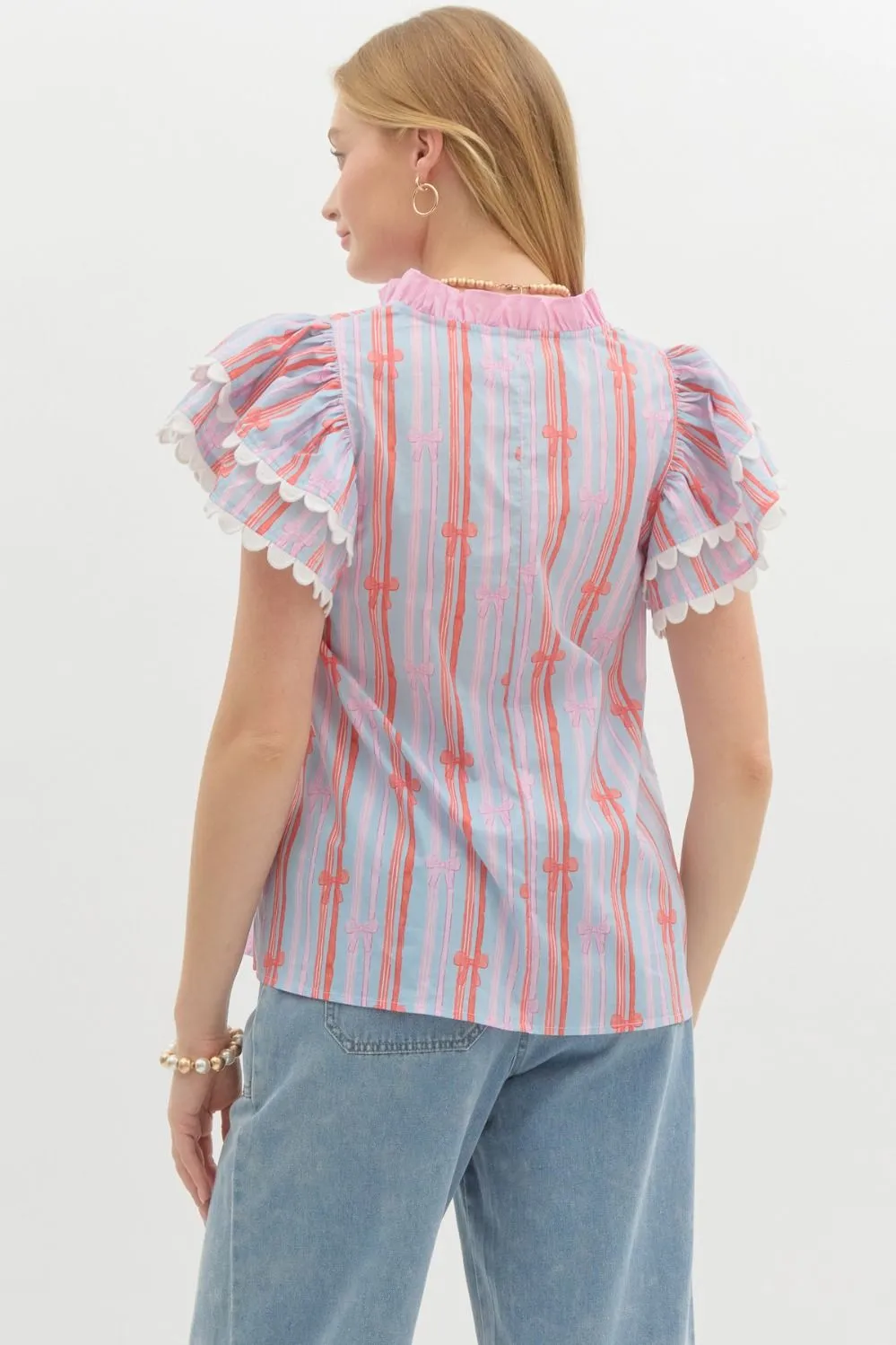 Blue & Pink Bow Blouse