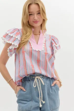 Blue & Pink Bow Blouse