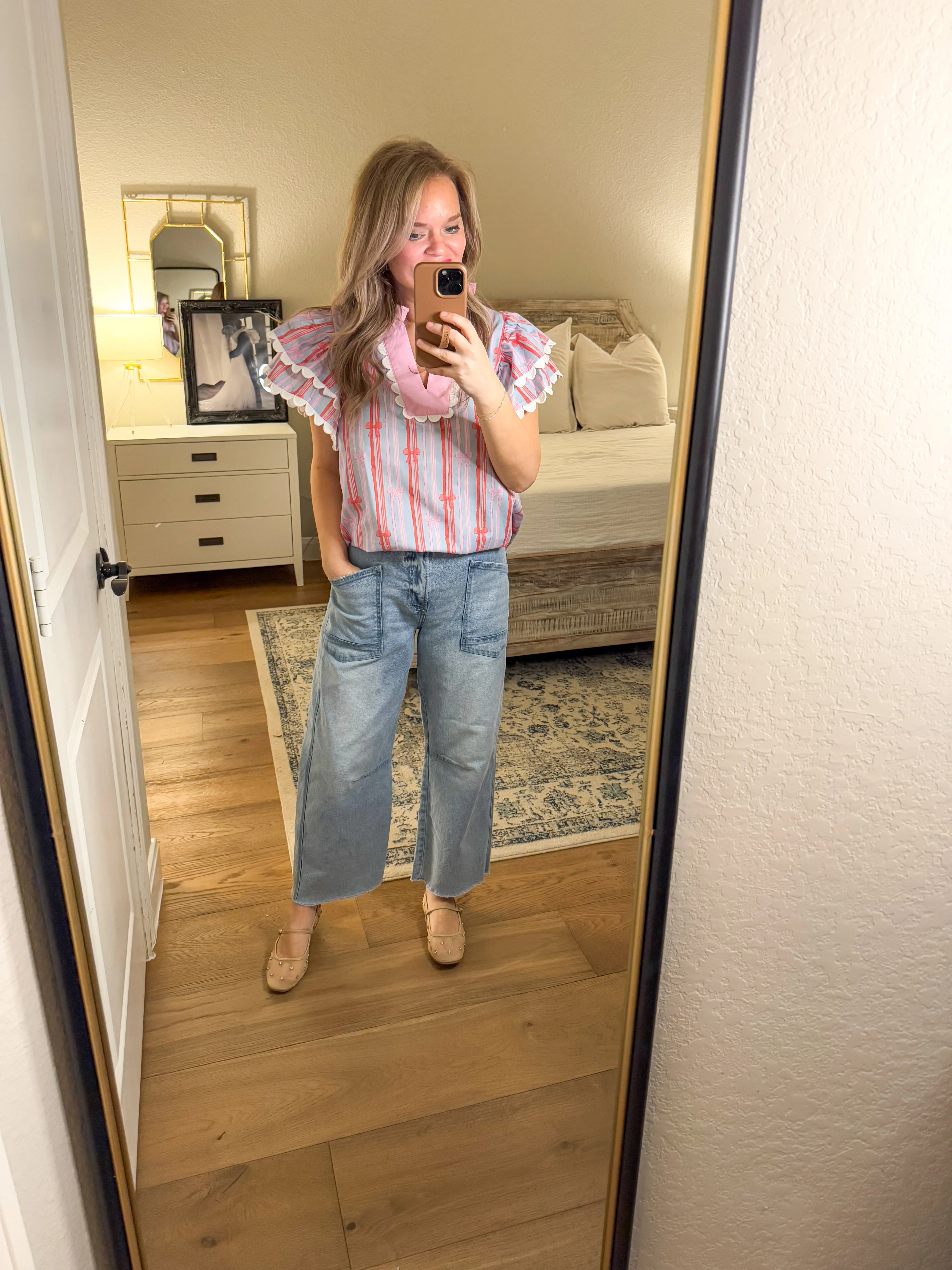 Blue & Pink Bow Blouse