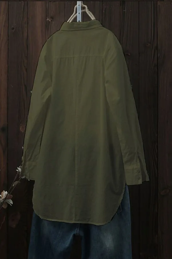 Blue Cotton Solid Color Blouse