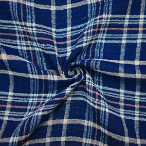 Blue-Multi Famous Maker Cotton Plaid Crinkled Double Gauze Woven Fabric