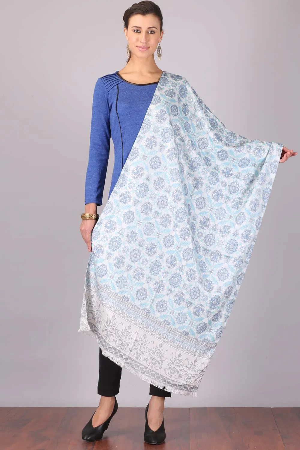 Blue Printed Shawl