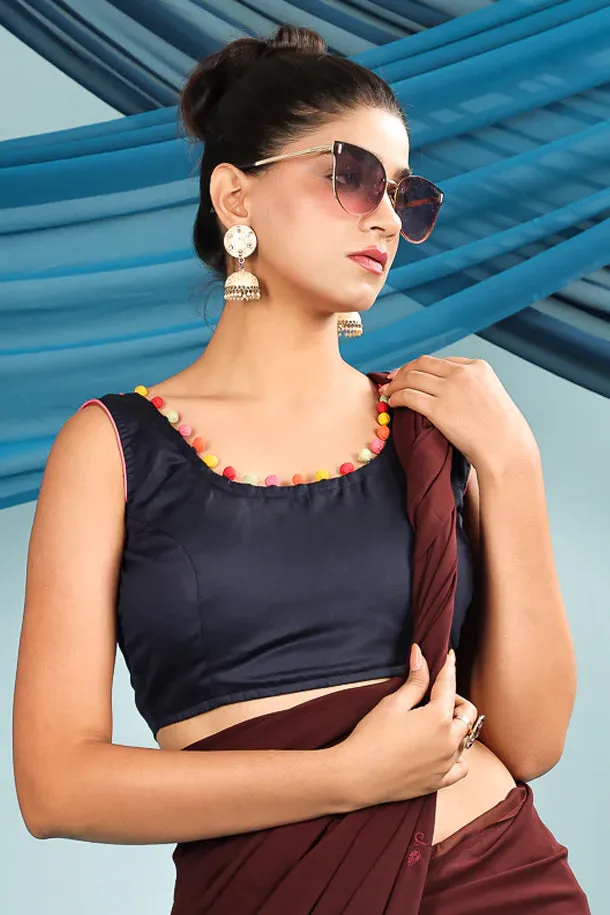 Blue Retro Sleeveless Padded Blouse