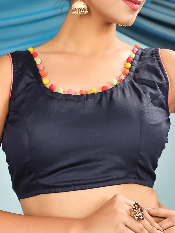 Blue Retro Sleeveless Padded Blouse