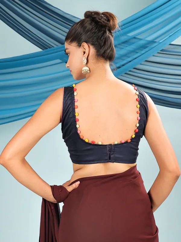 Blue Retro Sleeveless Padded Blouse