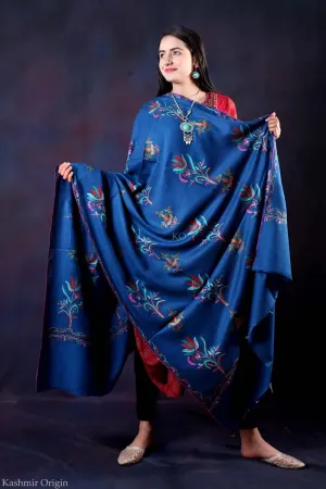 Blue Sozni Embroidered Handwooven Pashmina shawl