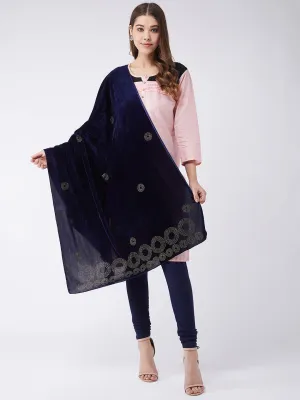 Blue Velvet Shawl with Faux Crystals