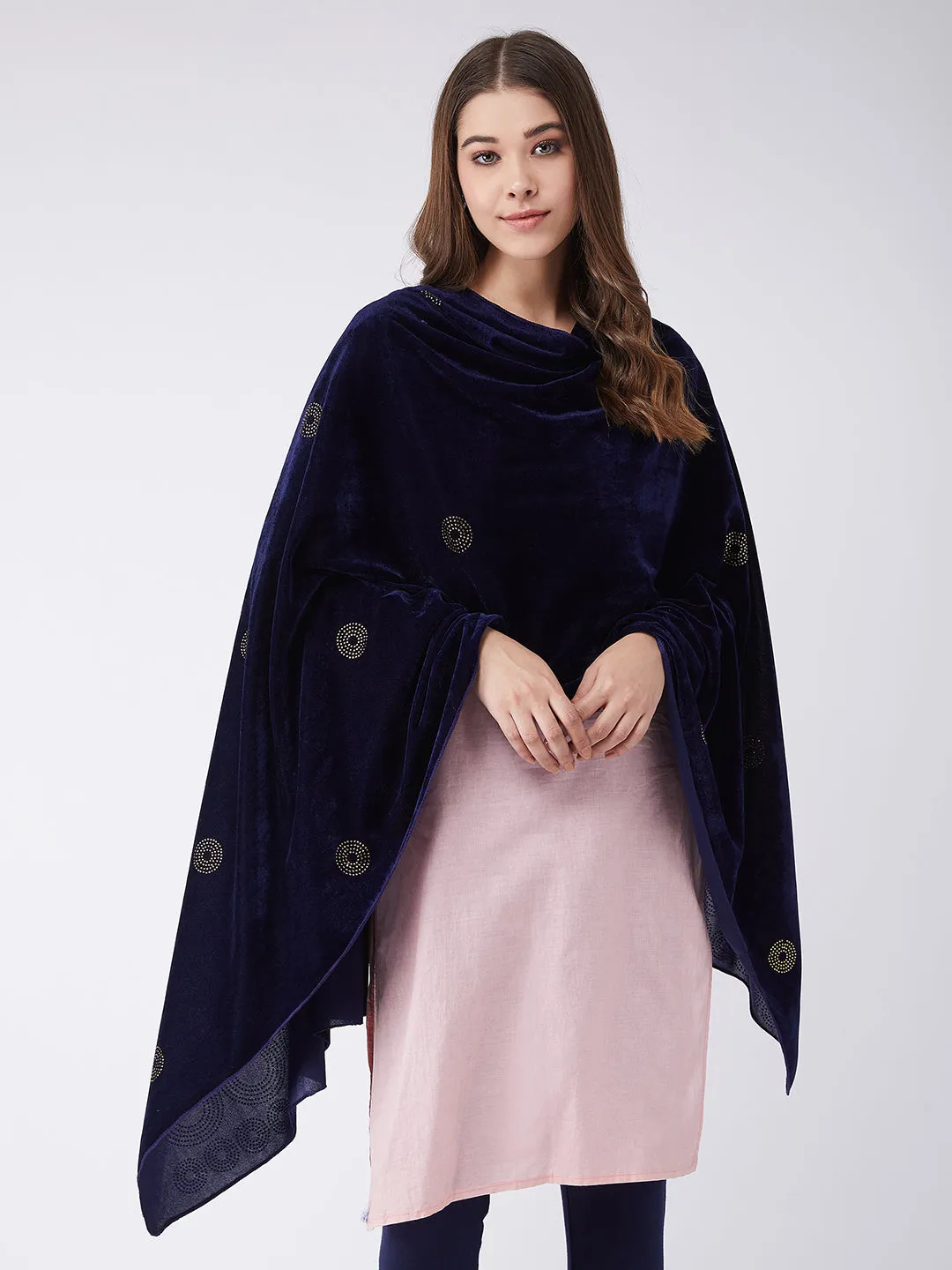 Blue Velvet Shawl with Faux Crystals