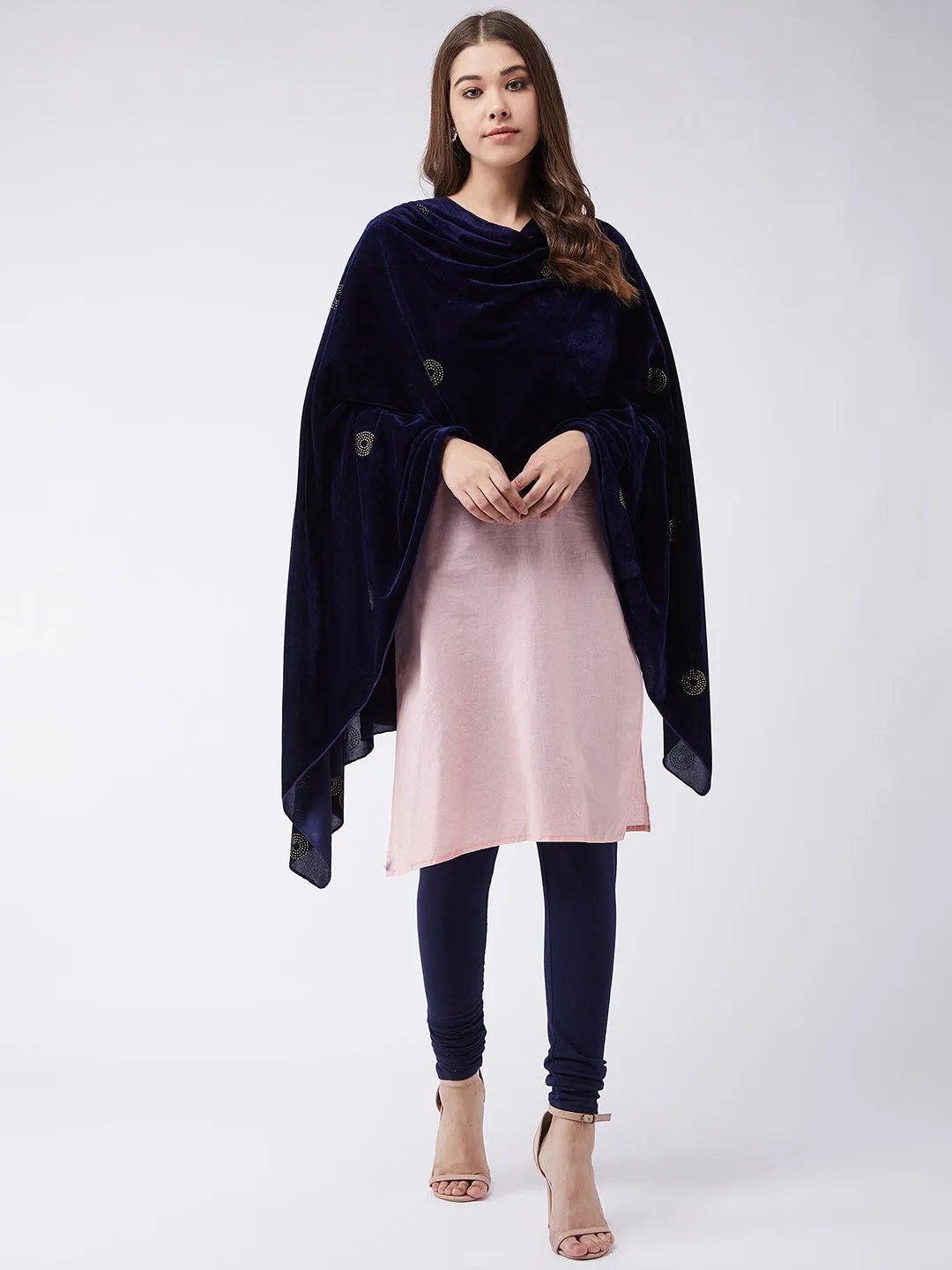 Blue Velvet Shawl with Faux Crystals