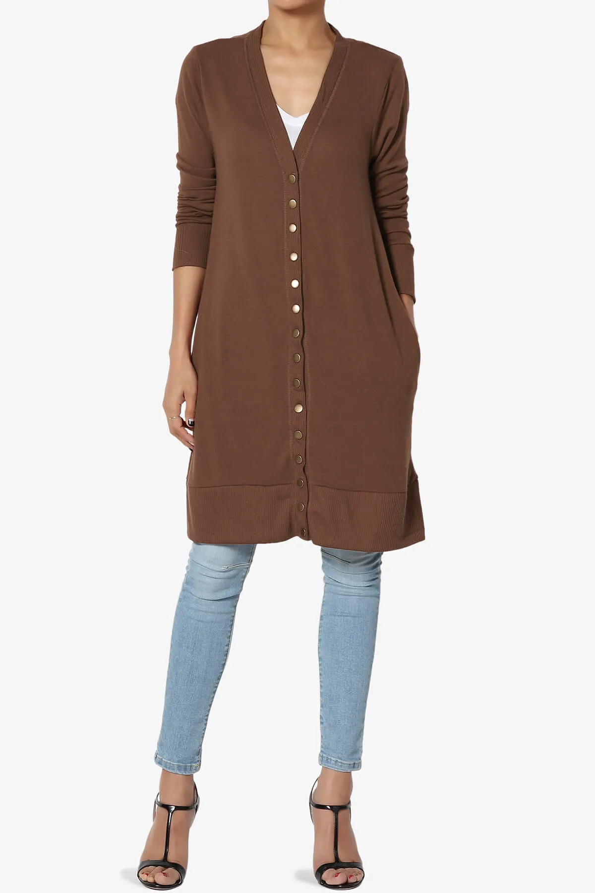 Braeden Snap Button Long Cardigan PLUS