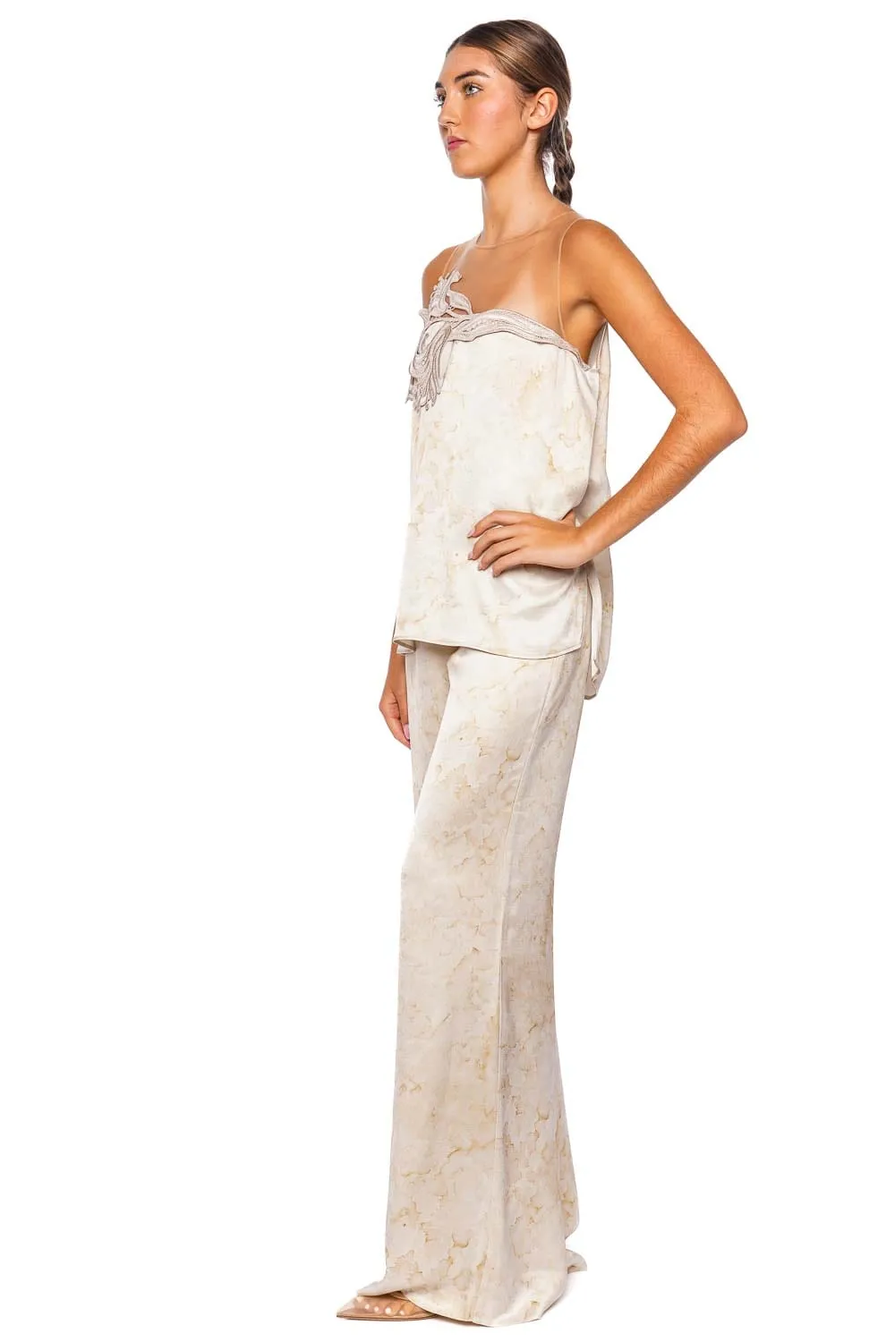 Brisa Embroidered Illusion Sleeveless Top