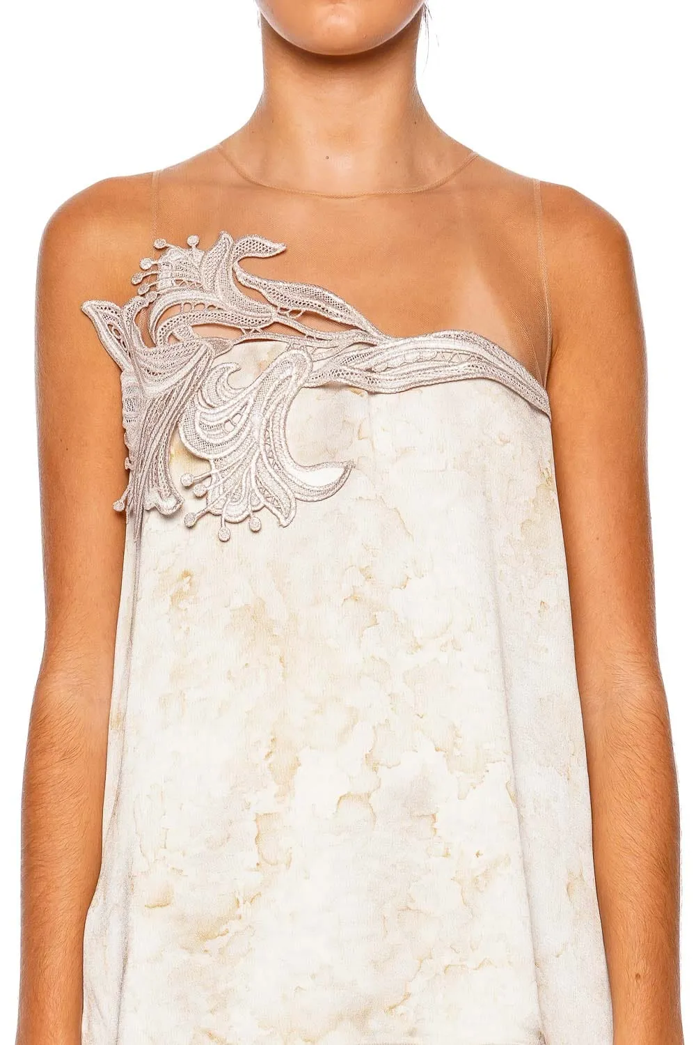 Brisa Embroidered Illusion Sleeveless Top