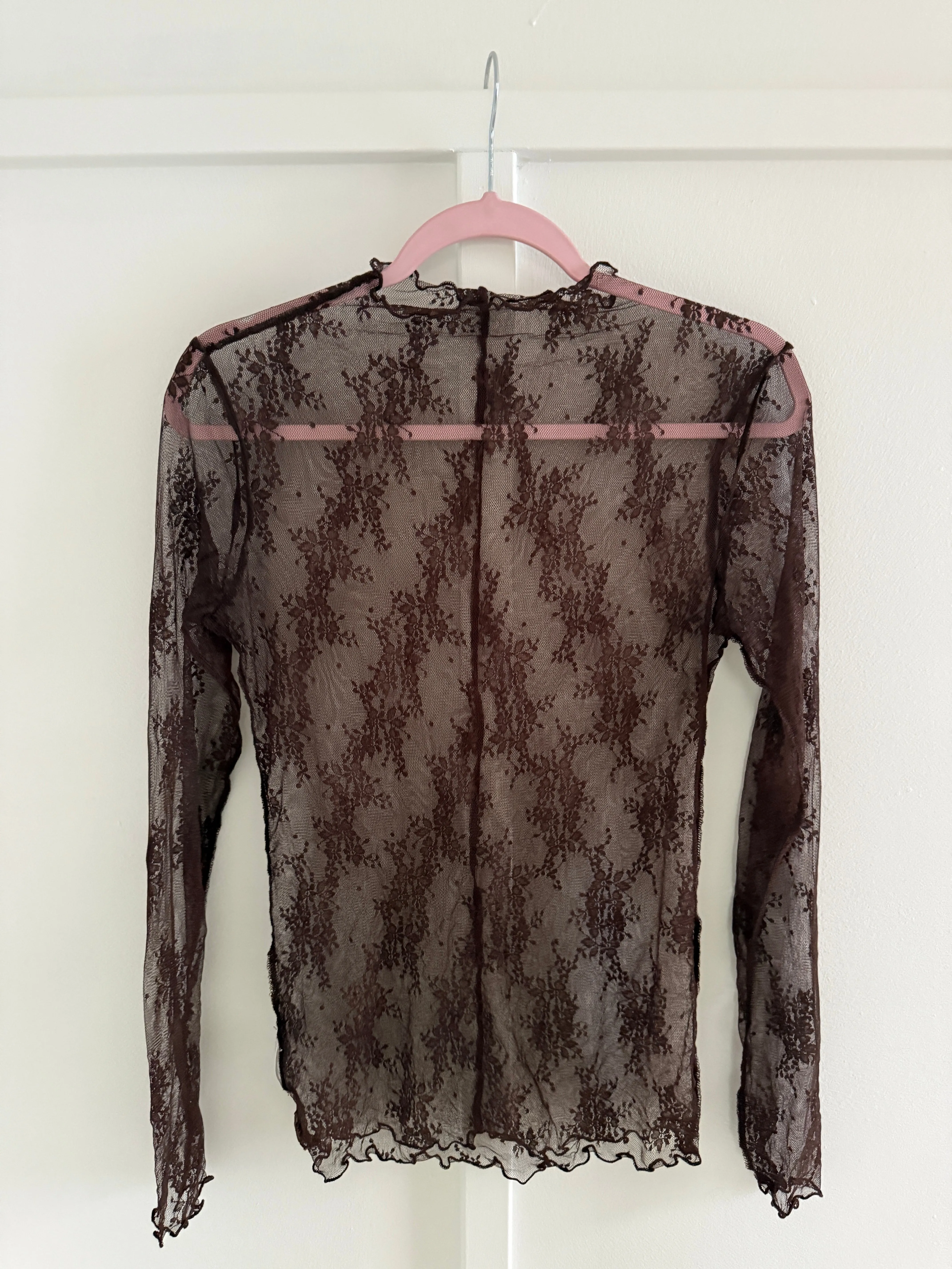 Brown Lace Sheer Long Sleeve