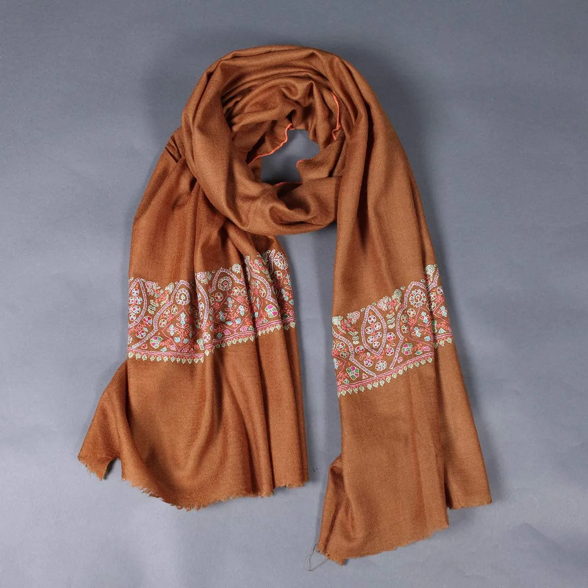 Brown Paldar Sozni Embroidered Stole