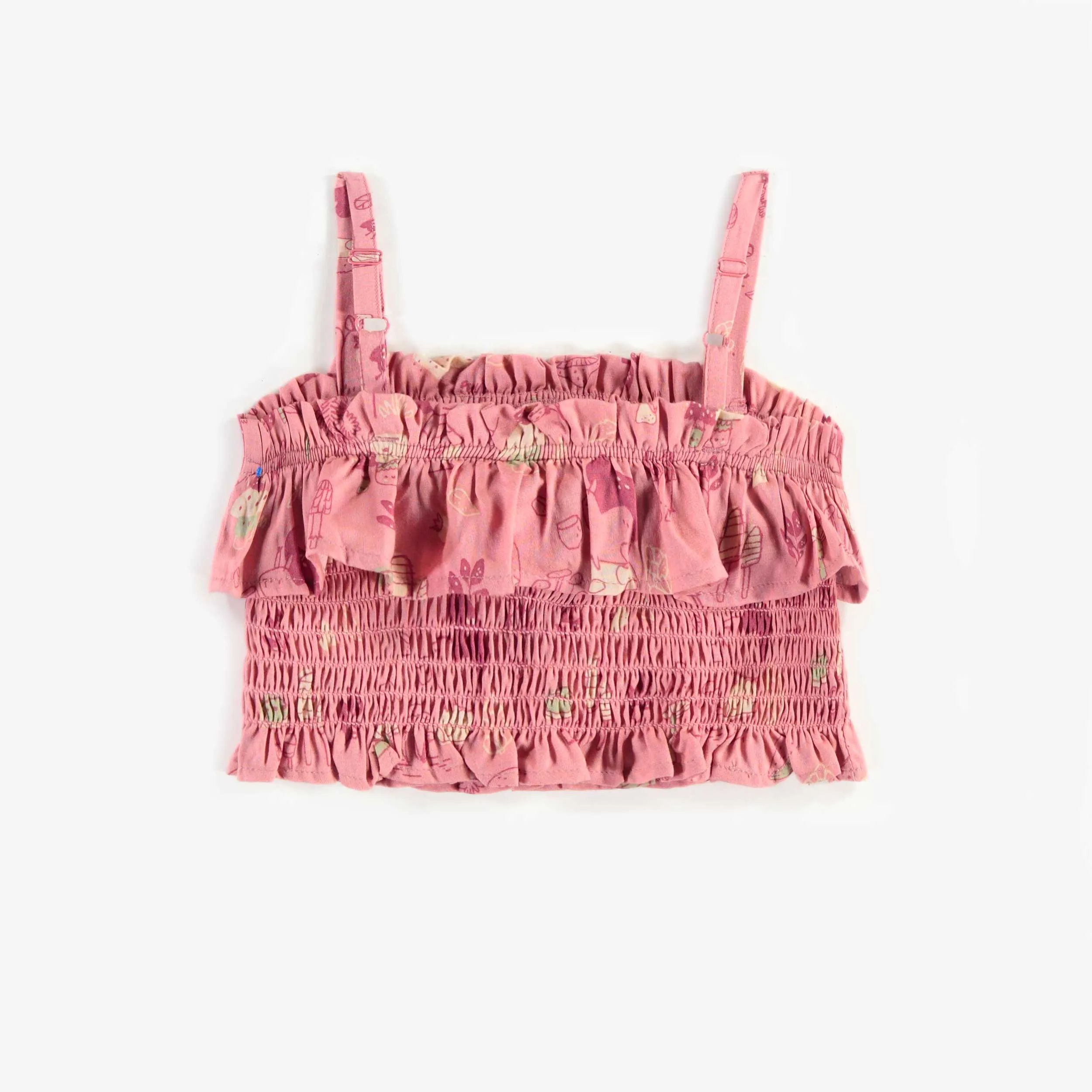 Camisole courte à nid d’abeille rose en viscose, enfant ||Pink short honeycomb tank top in viscose, child