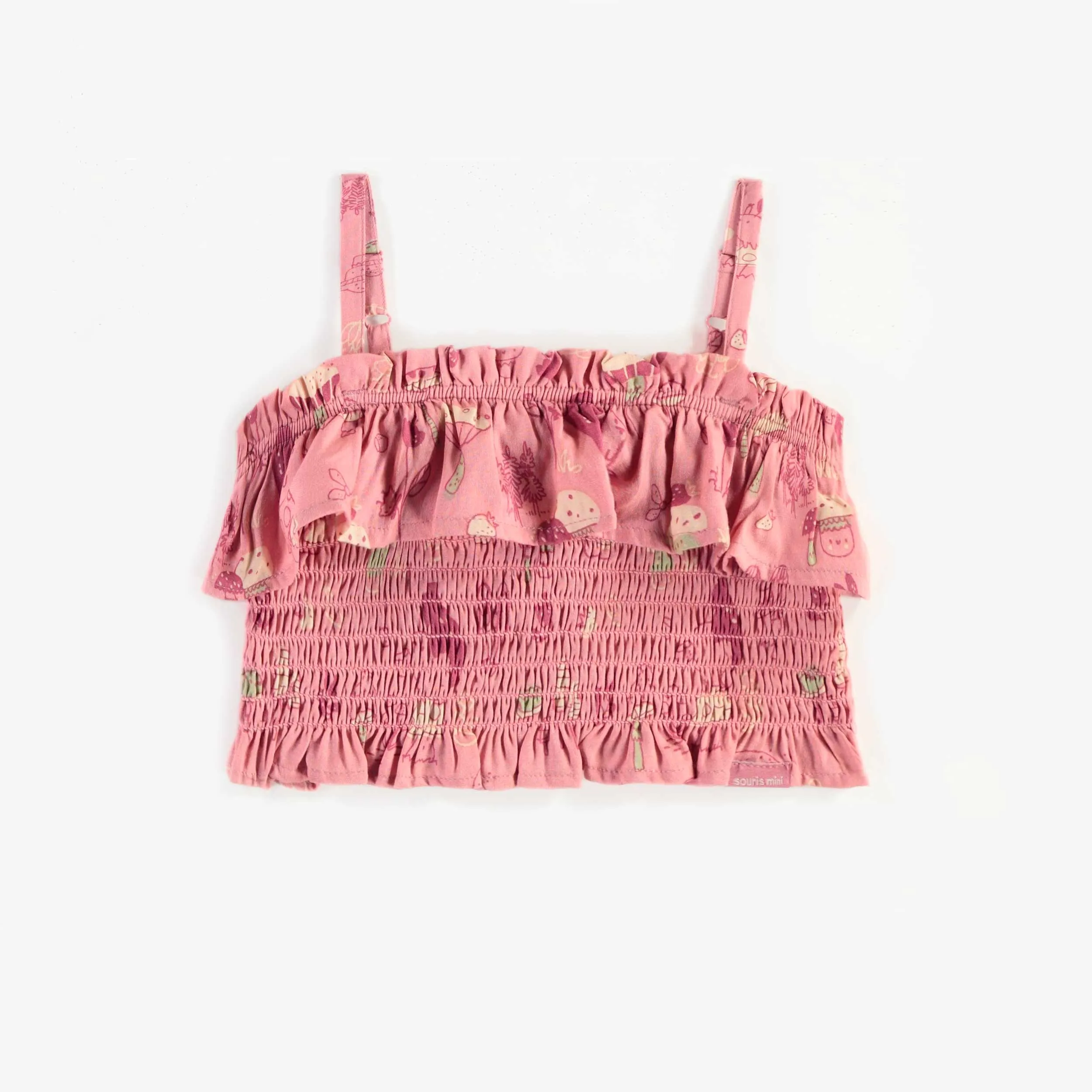 Camisole courte à nid d’abeille rose en viscose, enfant ||Pink short honeycomb tank top in viscose, child