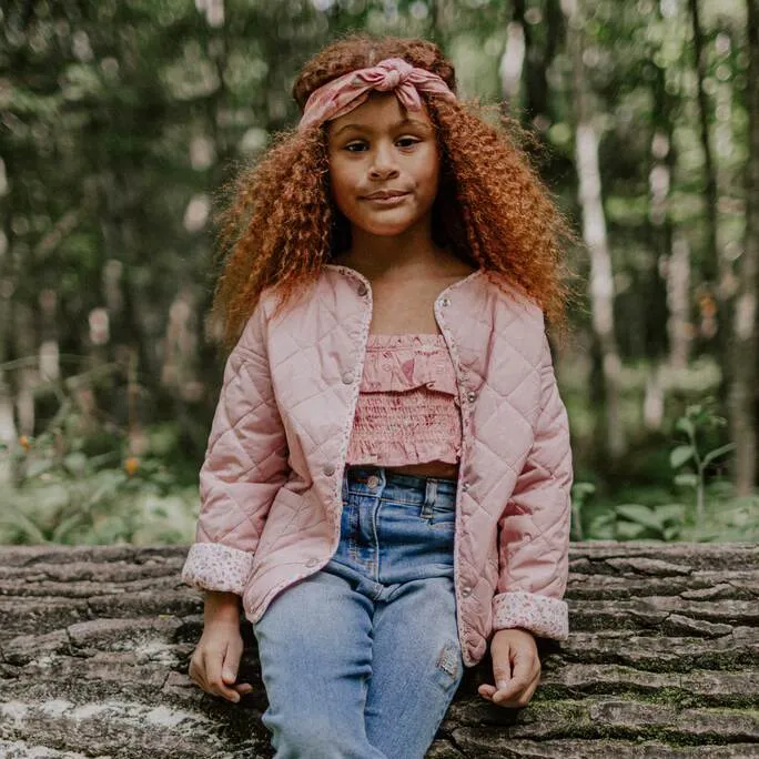 Camisole courte à nid d’abeille rose en viscose, enfant ||Pink short honeycomb tank top in viscose, child