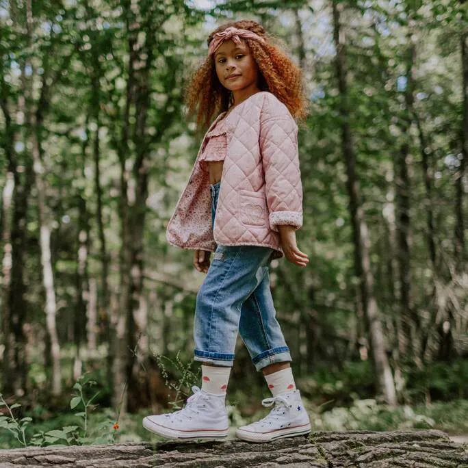 Camisole courte à nid d’abeille rose en viscose, enfant ||Pink short honeycomb tank top in viscose, child