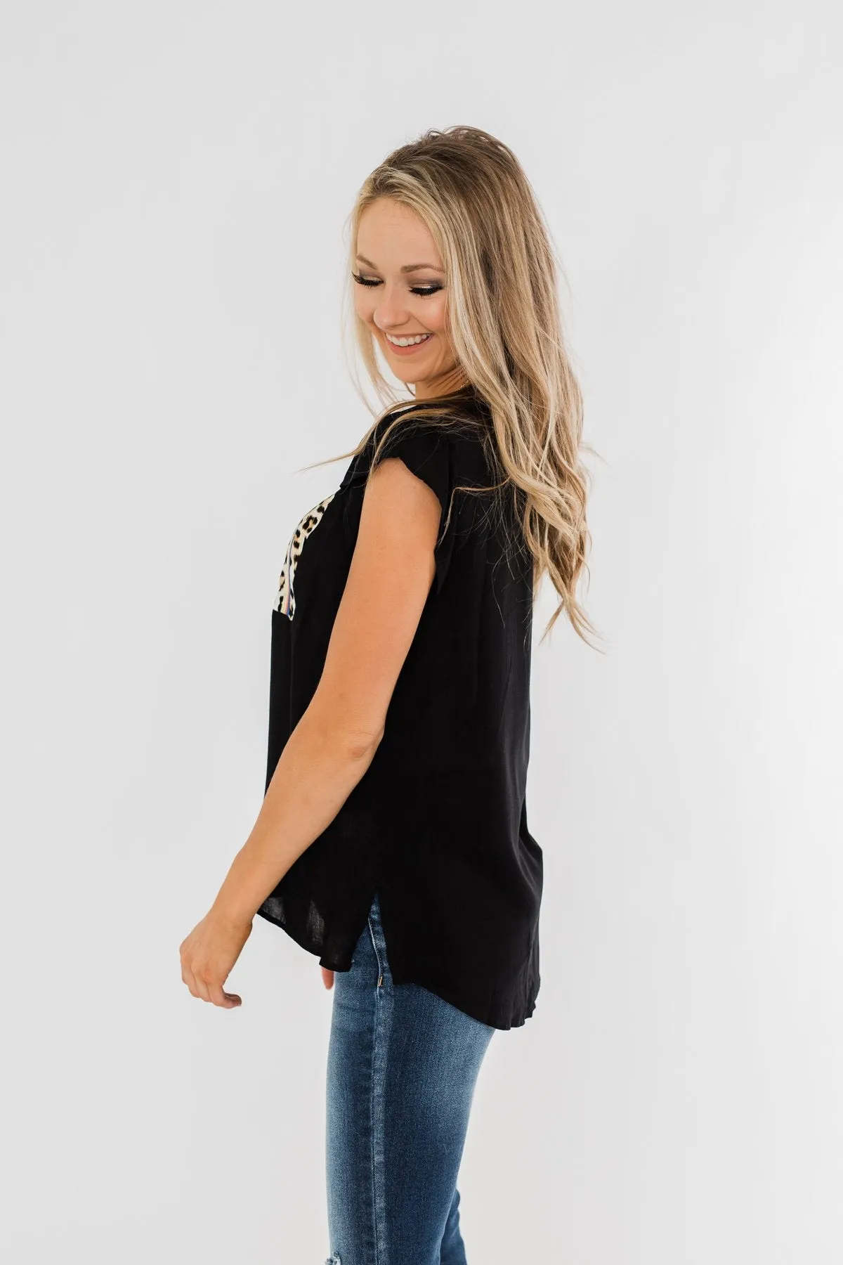 Can't Live Without You Embroidered Blouse- Black