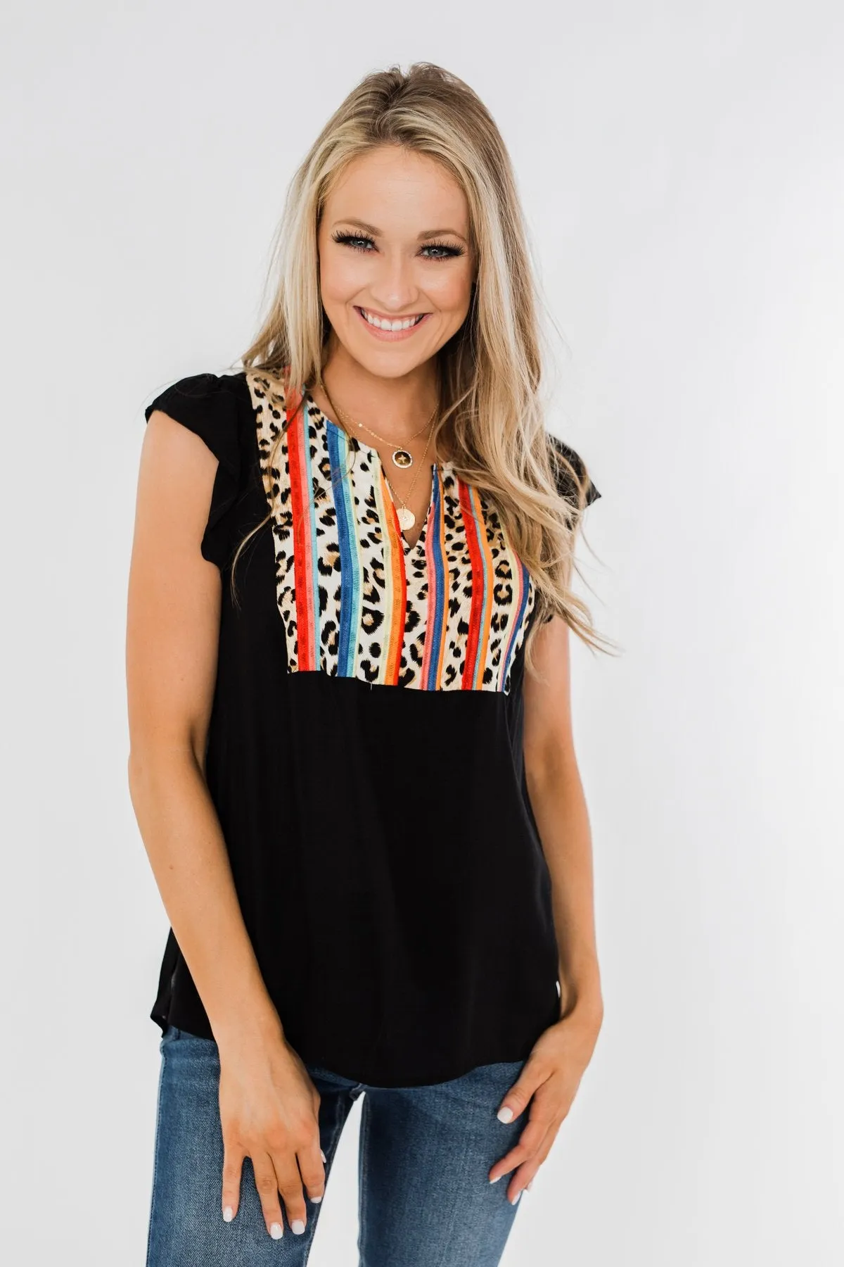 Can't Live Without You Embroidered Blouse- Black