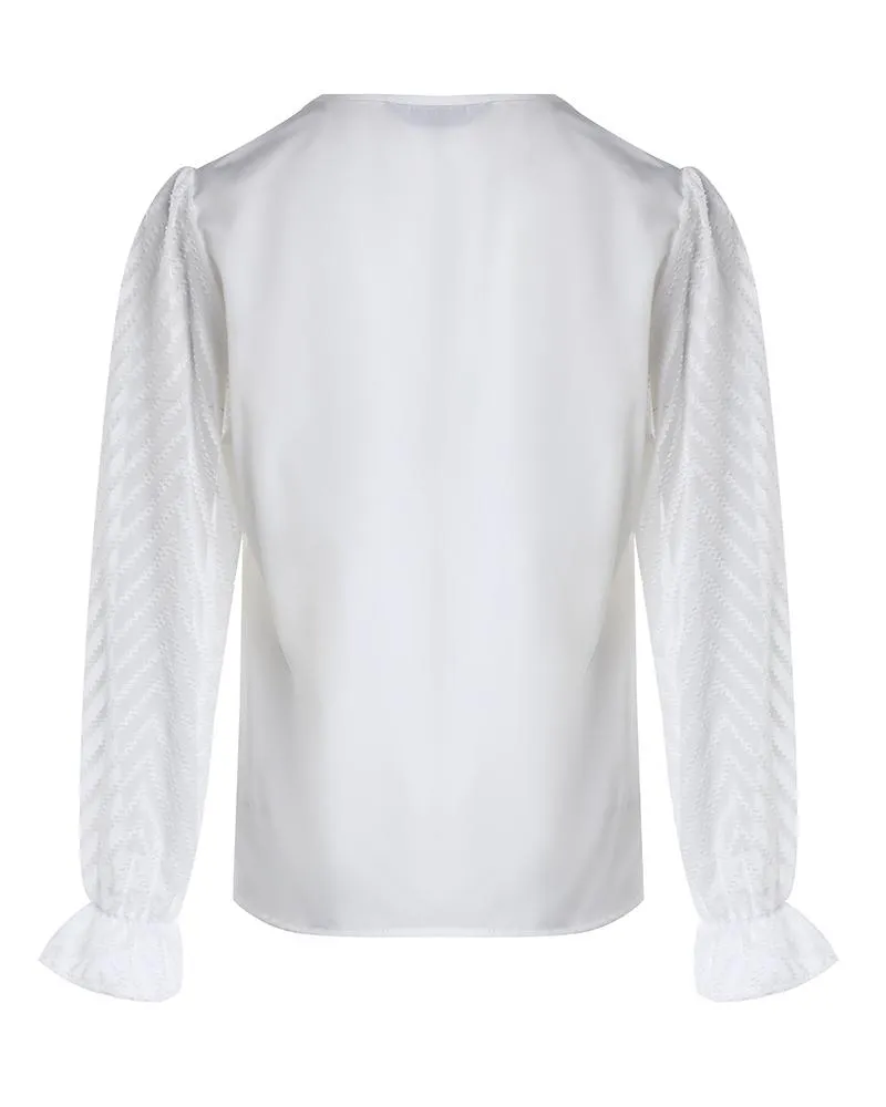 Chevron Pattern Sheer Mesh Long Sleeve Top