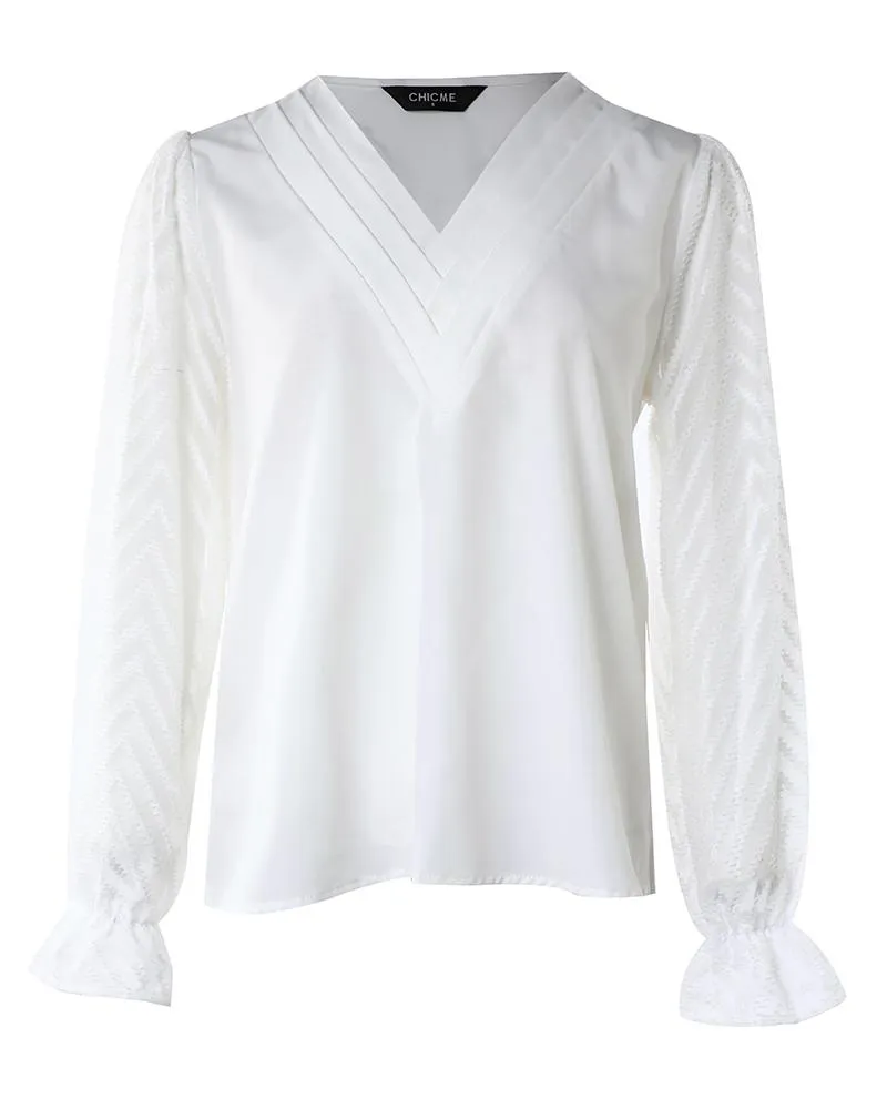 Chevron Pattern Sheer Mesh Long Sleeve Top