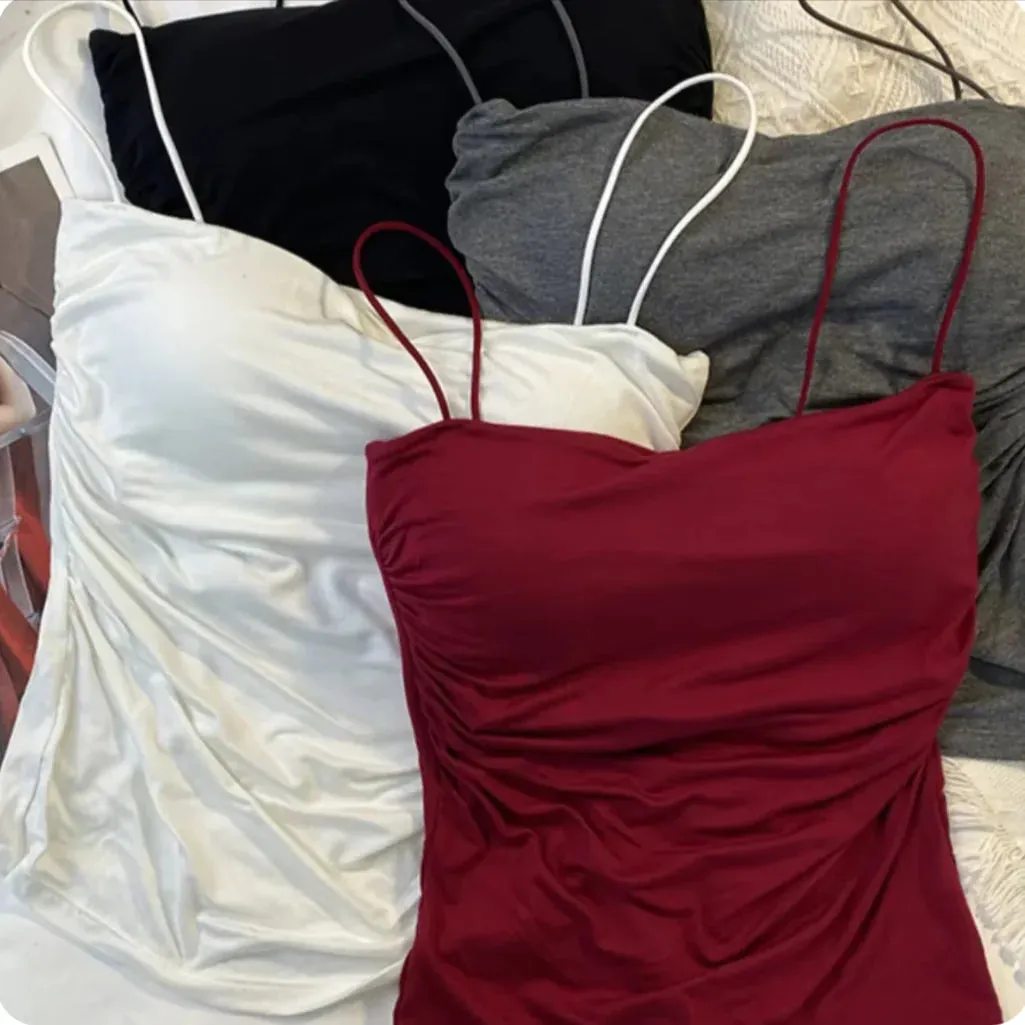 Chic & Sleek: Women's Korean-Style Sleeveless Fitted Camisole Tank Top in Classic White