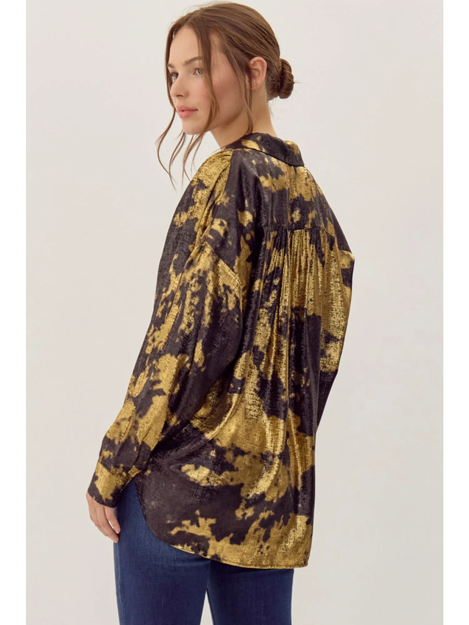 Chrissy Gold Splash Metallic Top