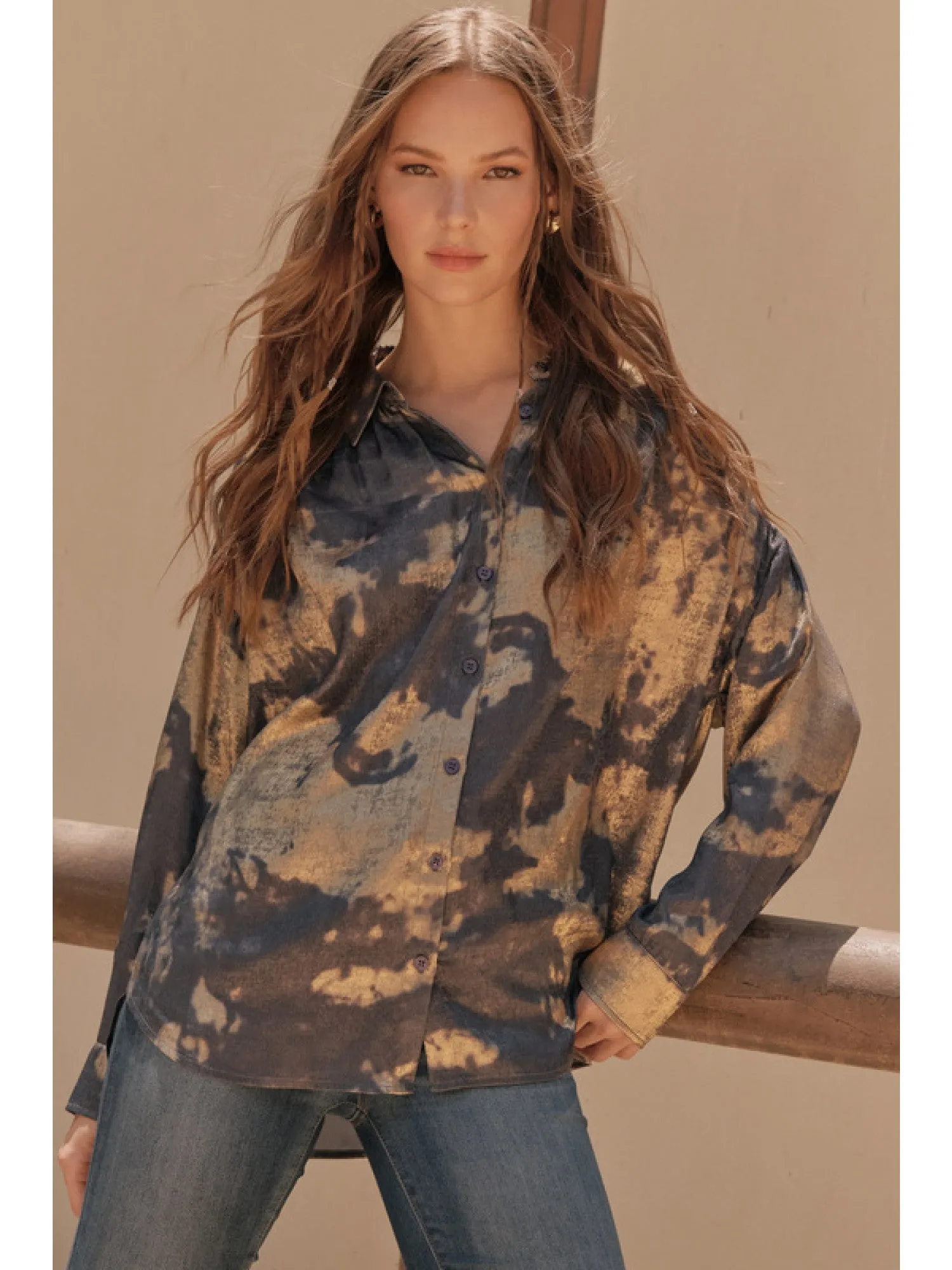 Chrissy Gold Splash Metallic Top