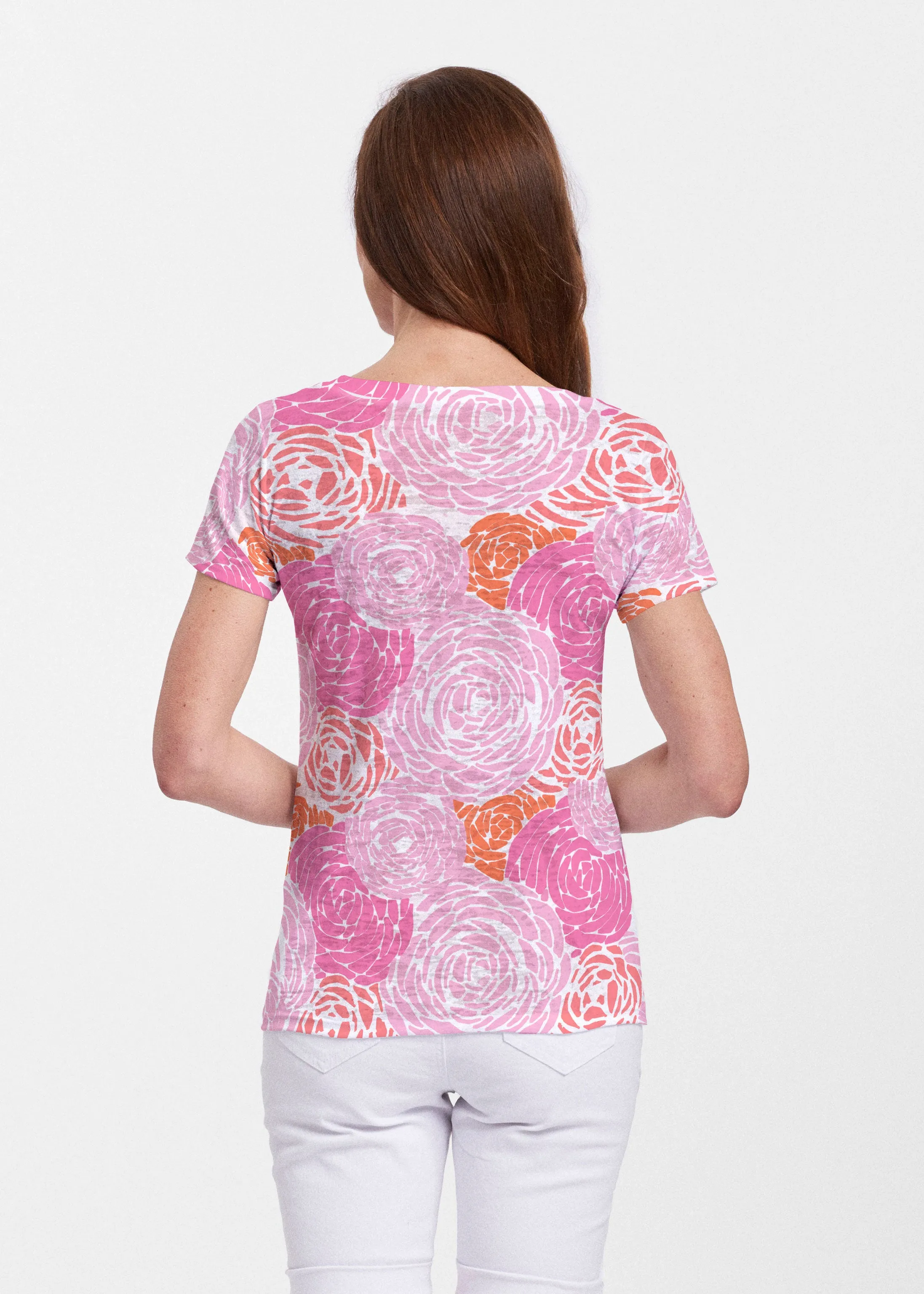 Chrysanthemum Pink (4074) ~ Sheer Short Sleeve V-Neck Shirt