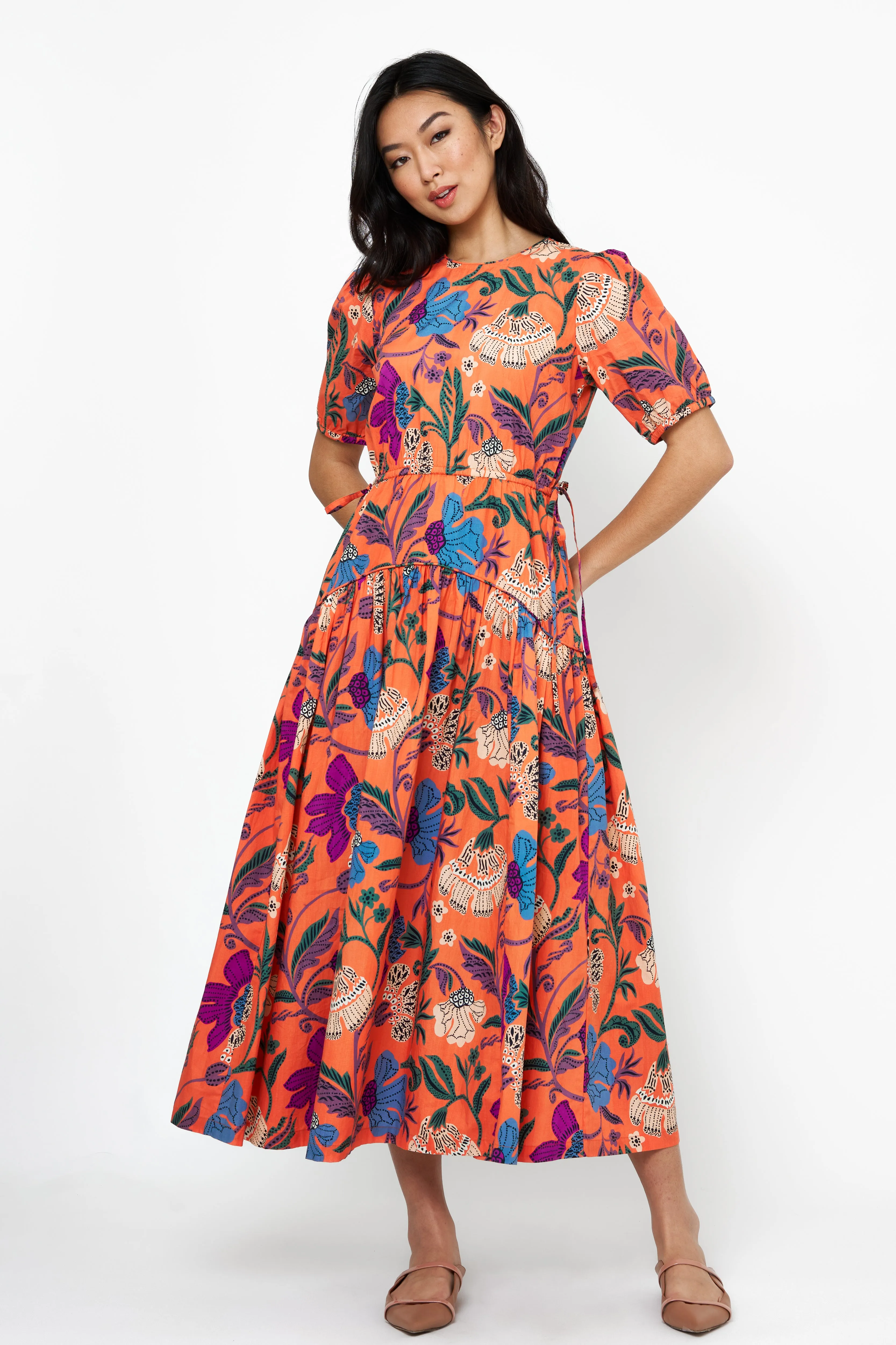 Cinched Waist Puff Maxi- Turin Red