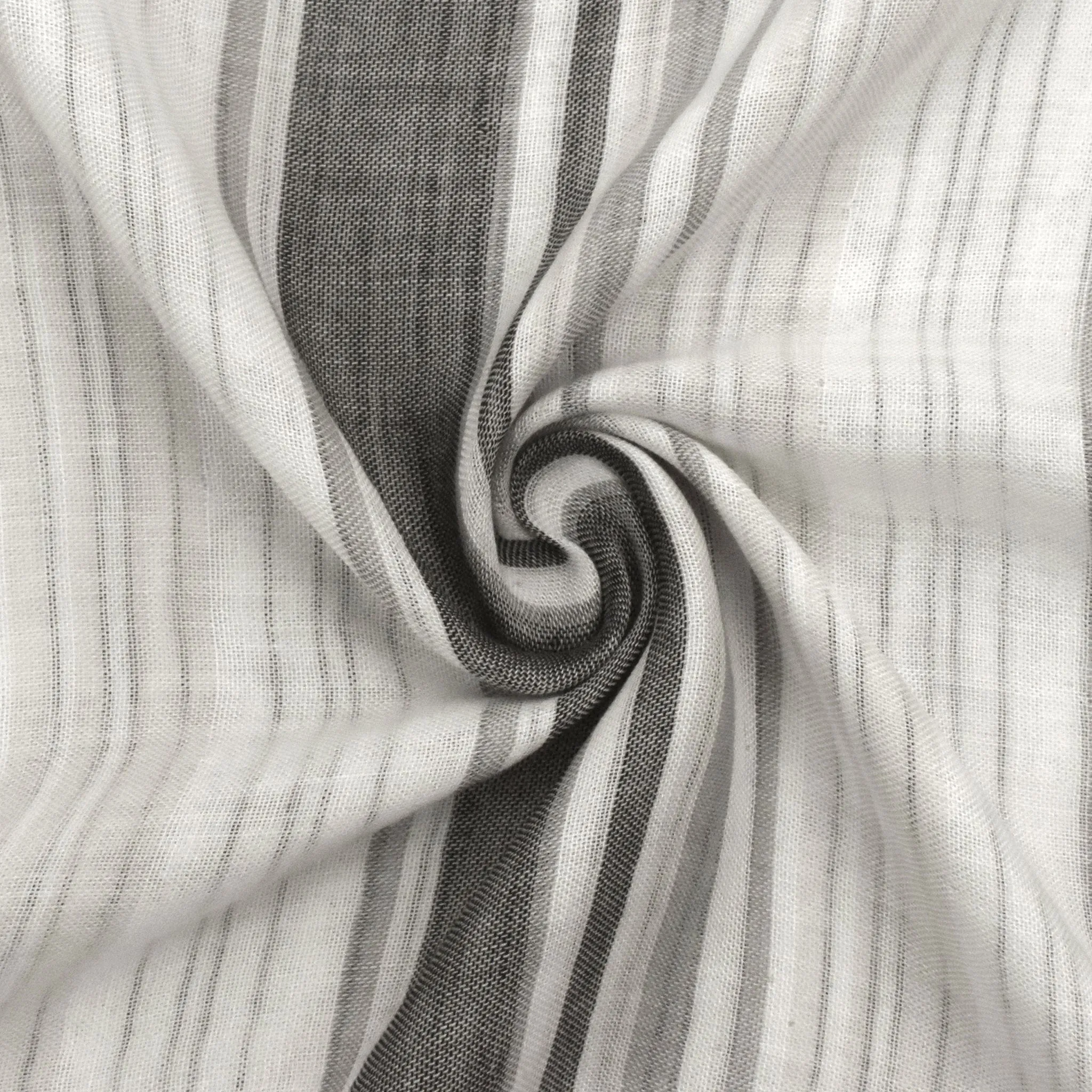 Classic White-Gray-Multi Cotton Double Weave Stripe Woven Fabric