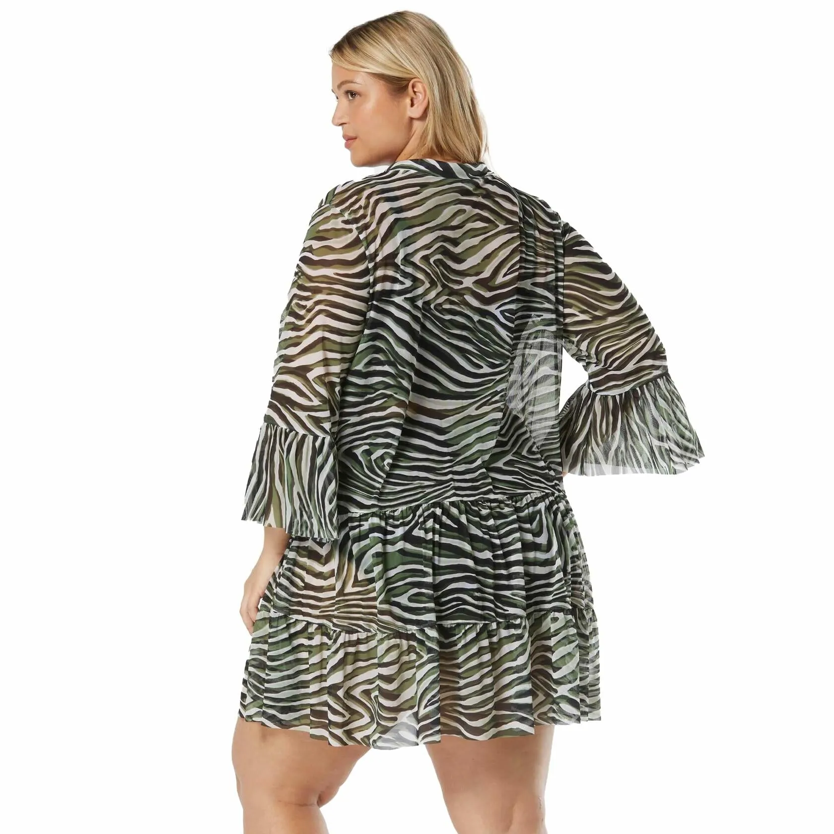 COCO REEF Enchant Swimsuit Cover Up — Babydoll Beach Dress — Zebra Animal, Large